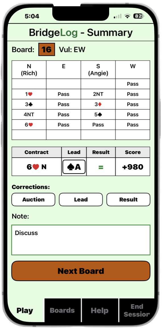 BridgeLog summary screen shown on an iPhone